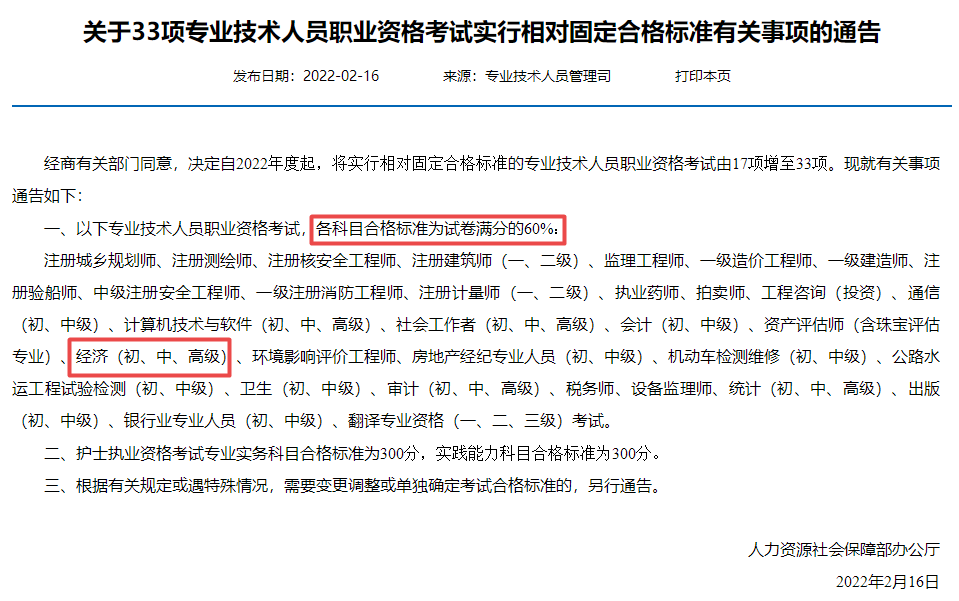 中级经济师考试合格标准